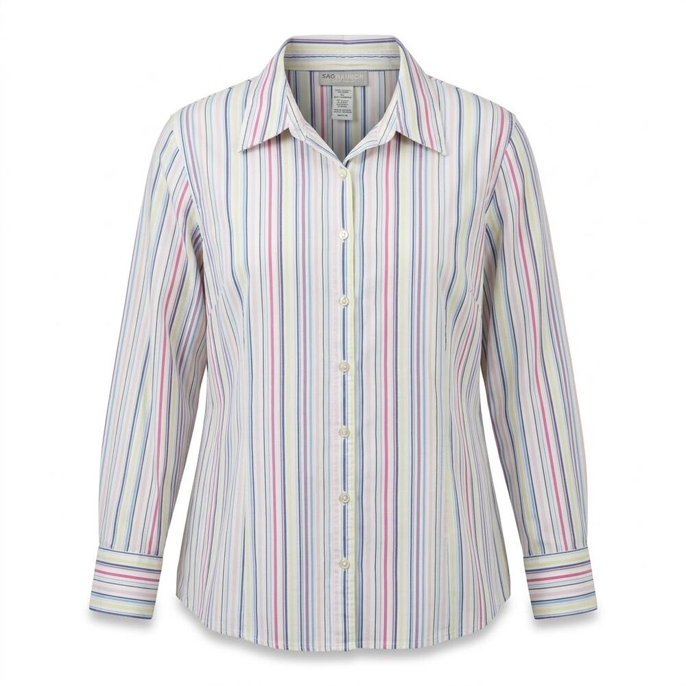 Sag Harbor Sport Stretch Striped Button-Up Shirt Women Plus Size 2X